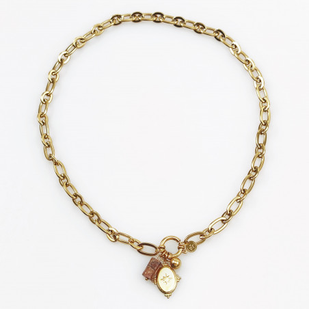 Dottillove Schakelketting met Hangers - RVS Geel Gold Plated - Kabel Ketting Dames