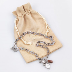 Dottillove Schakelketting met Hangers - RVS Wit Gold Plated - Kabel Ketting Dames