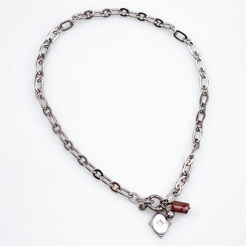 Dottillove Schakelketting met Hangers - RVS Wit Gold Plated - Kabel Ketting Dames Dottillove Schakelketting met Hangers - RVS Wit Gold Plated - Kabel Ketting Dames