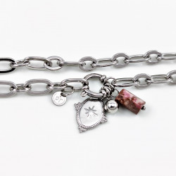 Dottillove Schakelketting met Hangers - RVS Wit Gold Plated - Kabel Ketting Dames