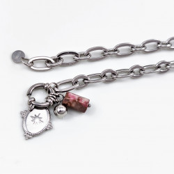 Dottillove Schakelketting met Hangers - RVS Wit Gold Plated - Kabel Ketting Dames