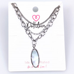 Dottilove 3 Lagen Ketting met Parelmoer Hanger - Wit Gold Plated op RVS - Ketting Dames