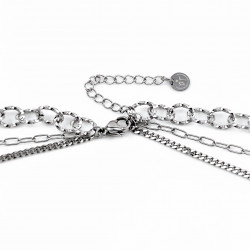 Dottilove 3 Lagen Ketting met Parelmoer Hanger - Wit Gold Plated op RVS - Ketting Dames
