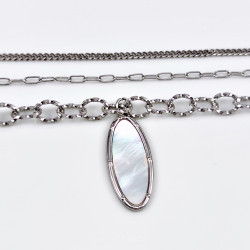 Dottilove 3 Lagen Ketting met Parelmoer Hanger - Wit Gold Plated op RVS - Ketting Dames