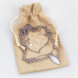 Dottilove 3 Lagen Ketting met Parelmoer Hanger - Wit Gold Plated op RVS - Ketting Dames