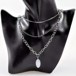 Dottilove 3 Lagen Ketting met Parelmoer Hanger - Wit Gold Plated op RVS - Ketting Dames