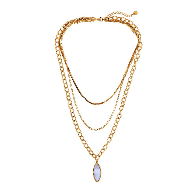 Dottilove 3 Lagen Ketting met Parelmoer Hanger - Geel Gold Plated op RVS - Ketting Dames Dottilove 3 Lagen Ketting met Parelmoer Hanger - Geel Gold Plated op RVS - Ketting Dames