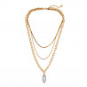 Dottilove 3 Lagen Ketting met Parelmoer Hanger - Geel Gold Plated op RVS - Ketting Dames
