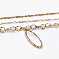 Dottilove 3 Lagen Ketting met Parelmoer Hanger - Geel Gold Plated op RVS - Ketting Dames