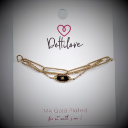Dottilove Dames Armband 3 Lagen - Zwarte Natuursteen - RVS Geel Gold Plated - Schakelsarmband