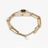 Dottilove Dames Armband 3 Lagen - Zwarte Natuursteen - RVS Geel Gold Plated - Schakelsarmband