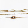Dottilove Dames Armband 3 Lagen - Zwarte Natuursteen - RVS Geel Gold Plated - Schakelsarmband