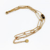 Dottilove Dames Armband 3 Lagen - Zwarte Natuursteen - RVS Geel Gold Plated - Schakelsarmband