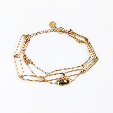 Dottilove Dames Armband 3 Lagen - Groen Natuursteen - RVS Geel Gold Plated - Schakelsarmband