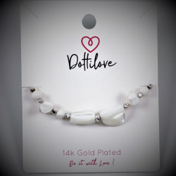 Dottilove Witte Natuursteen Armband Dames - RVS 14K Witgoud Verguld - Schakelsarmband