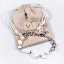 Dottilove Witte Natuursteen Armband Dames - RVS Wit Gold Plated - Schakelsarmband