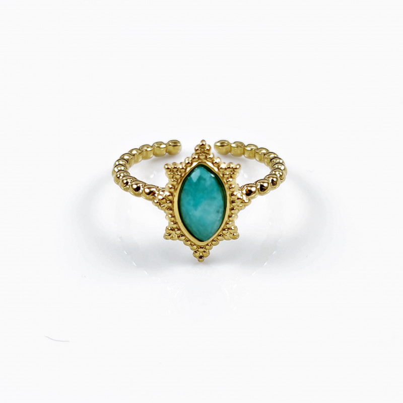 Dottilove Verstelbaar Ring Dames - Turquoise Steen - RVS Geel Gold Plated Dottilove Verstelbaar Ring Dames - Turquoise Steen - RVS Geel Gold Plated