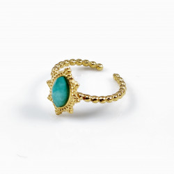 Dottilove Verstelbaar Ring Dames - Turquoise Steen - RVS Geel Gold Plated