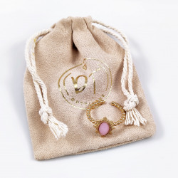 Dottilove Verstelbaar Ring Dames - Roze Steen - RVS Geel Gold Plated
