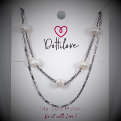 Dubbel Ketting met Zoetwaterparels Dames - RVS 14K Witgoud Verguld - Dottillove