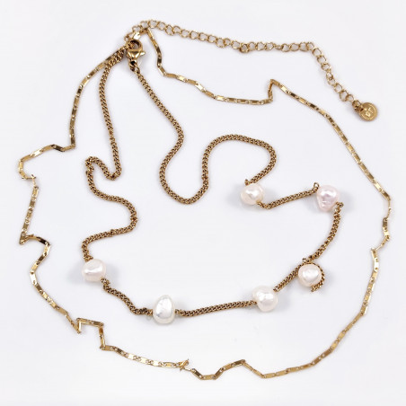 Dubbel Ketting met Zoetwaterparels Dames - RVS Geel Gold Plated - Dottillove