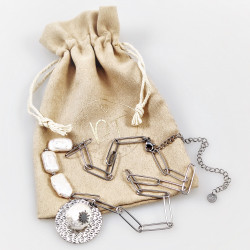 Paperclip Schakelketting Dames - RVS Wit Gold Plated - Dottillove Ketting met Zoetwaterparels