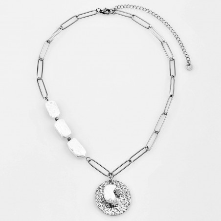 Paperclip Schakelketting Dames - RVS Wit Gold Plated - Dottillove Ketting met Zoetwaterparels