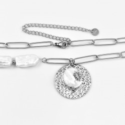 Paperclip Schakelketting Dames - RVS Wit Gold Plated - Dottillove Ketting met Zoetwaterparels