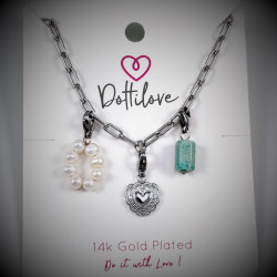 Paperclip Ketting Dames - RVS Wit Gold Plated - Dottillove Schakelketting - Natuursteen - Zoetwaterparels - Hart Hanger