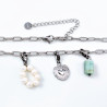 Paperclip Ketting Dames - RVS Wit Gold Plated - Dottillove Schakelketting - Natuursteen - Zoetwaterparels - Hart Hanger