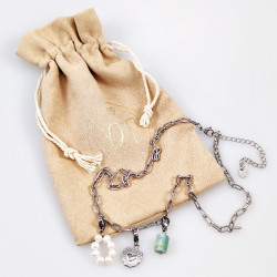 Paperclip Ketting Dames - RVS Wit Gold Plated - Dottillove Schakelketting - Natuursteen - Zoetwaterparels - Hart Hanger