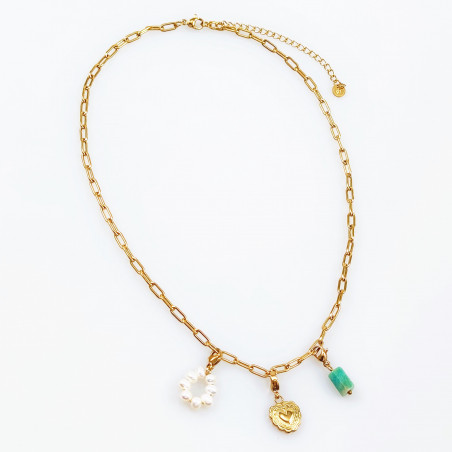 Paperclip Ketting Dames - RVS Geel Gold Plated - Dottillove Schakelketting - Natuursteen - Zoetwaterparels - Hart Hanger