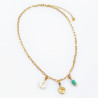 Paperclip Ketting Dames - RVS Geel Gold Plated - Dottillove Schakelketting - Natuursteen - Zoetwaterparels - Hart Hanger