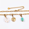 Paperclip Ketting Dames - RVS Geel Gold Plated - Dottillove Schakelketting - Natuursteen - Zoetwaterparels - Hart Hanger