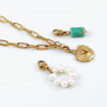 Paperclip Ketting Dames - RVS Geel Gold Plated - Dottillove Schakelketting - Natuursteen - Zoetwaterparels - Hart Hanger