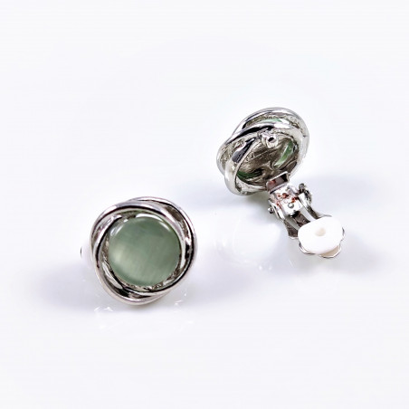 Groene Cabochon Clip-on Oorbellen Dames - 15mm Ronde Oorclips