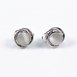 Grijswitte Cabochon Clip-on Oorbellen Dames - 15mm Ronde Oorclips