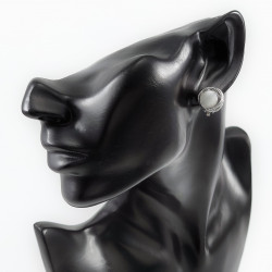 Grijswitte Cabochon Clip-on Oorbellen Dames - 15mm Ronde Oorclips