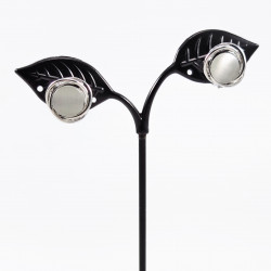 Grijswitte Cabochon Clip-on Oorbellen Dames - 15mm Ronde Oorclips