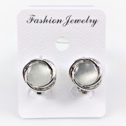 Grijswitte Cabochon Clip-on Oorbellen Dames - 15mm Ronde Oorclips