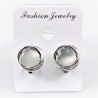 Grijswitte Cabochon Clip-on Oorbellen Dames - 15mm Ronde Oorclips