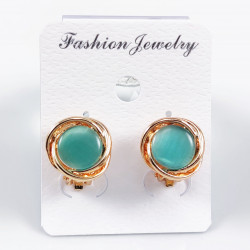 Roségoudkleurig Clip-on Oorbellen met Turquoise Cabochon - 15mm Ronde Oorclips Dames