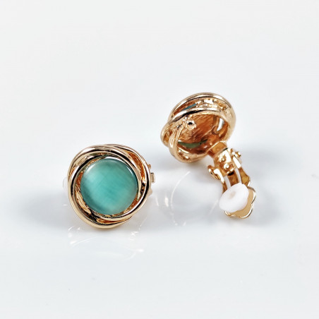 Roségoudkleurig Clip-on Oorbellen met Turquoise Cabochon - 15mm Ronde Oorclips Dames