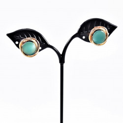 Roségoudkleurig Clip-on Oorbellen met Turquoise Cabochon - 15mm Ronde Oorclips Dames
