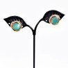 Roségoudkleurig Clip-on Oorbellen met Turquoise Cabochon - 15mm Ronde Oorclips Dames