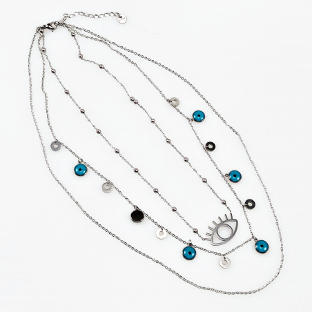 3 Lagen Ketting Dames - RVS Zilverkleur - Multilager Collier -Halskettingen met Turks Oog
