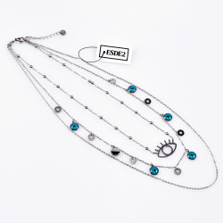 3 Lagen Ketting Dames - RVS Zilverkleur - Multilager Collier -Halskettingen met Turks Oog