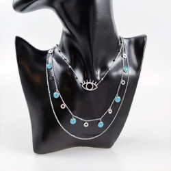 3 Lagen Ketting Dames - RVS Zilverkleur - Multilager Collier -Halskettingen met Turks Oog