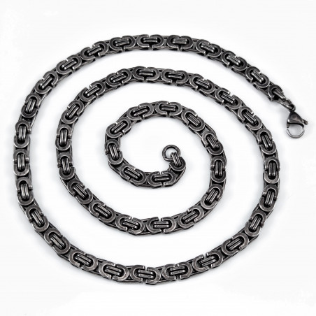 68cm x 6,5mm Platte Koningsketting Heren - RVS Verouderde Zilverkleur