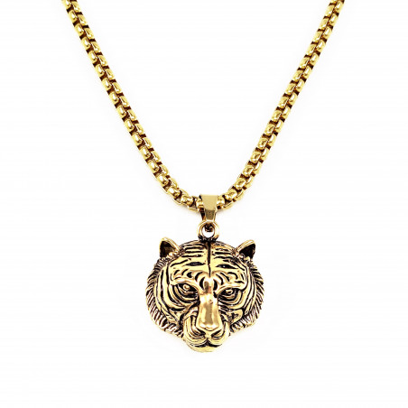 60cm Jasseron Ketting + Tijgerkop Hanger Dames en Heren - Verguld RVS